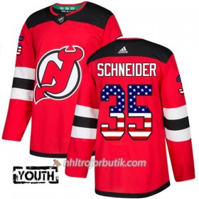 Barn Ishockey New Jersey Devils Tröja Cory Schneider 35 Adidas 2017-2018 Röd USA Flag Fashion Authentic